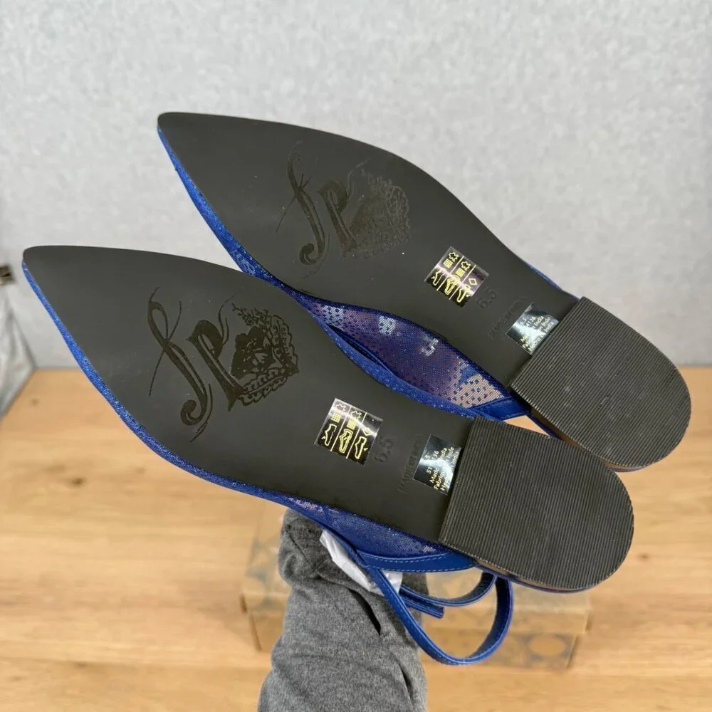 Free People Revolve Sheer Glitter Jules Flat Size 6.5 Bright Navy Point Toe NEW
